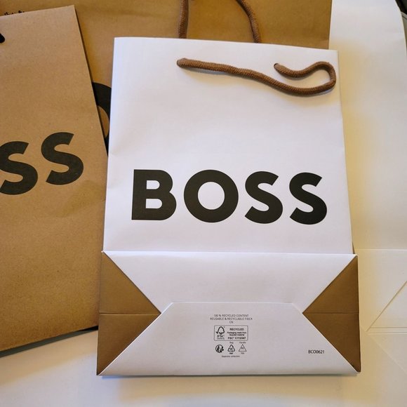 Hugo Boss Shopping Bags White Brown Set of 8 Signature Reusable Gift Prop VR208 - Picture 3 of 16